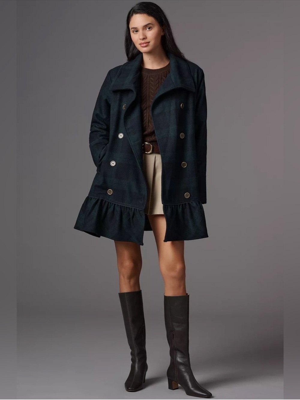 By Anthropologie Flounce Hem Wool Blend Peacoat